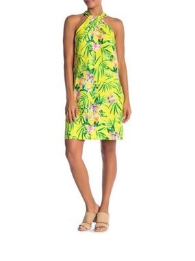 TOMMY BAHAMA Humming A Bloom Halter Shift Linen Dress Tropical Small  $125